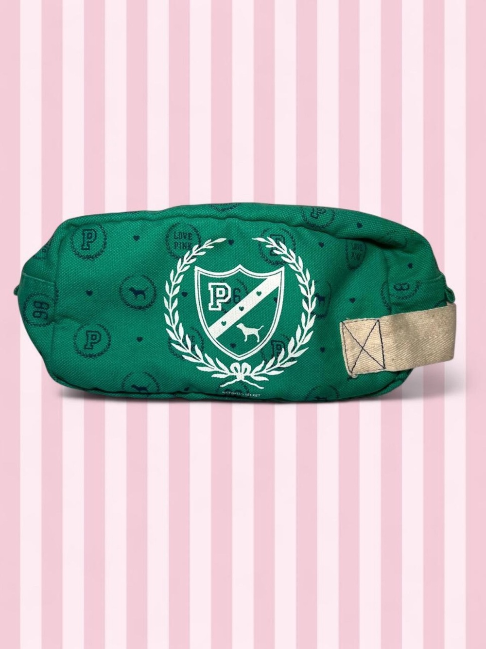 Victoria's Secret PINK Vintage Y2K Green Canvas Makeup Pouch